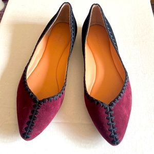 Sigerson Morrison pointy flats burgundy and black suede